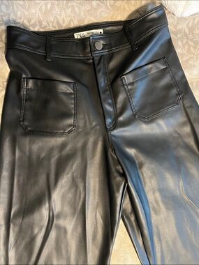 Zara Black Faux Leather Front-Pocket Pants